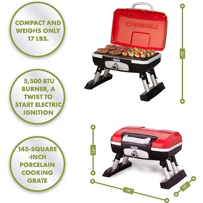 Cuisinart CGG-180T Petit Gourmet Portable Tabletop Propane Gas Grill, Red 17.6 x 18.6 x 11.8-Inch 2