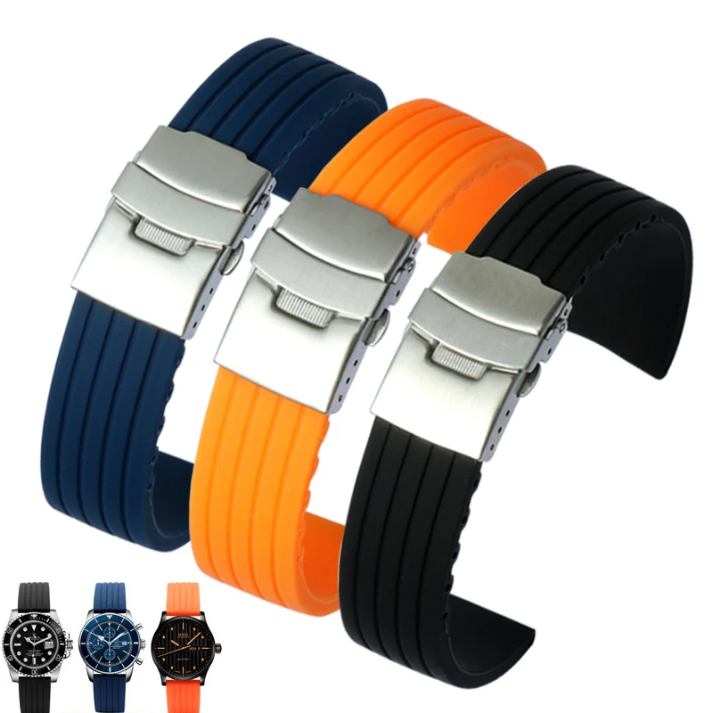 Silicone Watch Strap Black for Tissot Seiko Casio Mido Citizen Samsung Active 43mm 47mm 18 19 20 21 22 23 24mm Men Band |