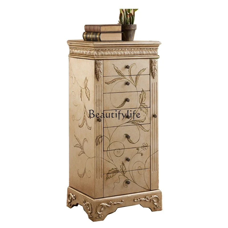 European-Style American-Style Retro Hand-Painted Dresser Side Small Chest of Drawers Hallway Storage Bed-Head Storage Cabinet