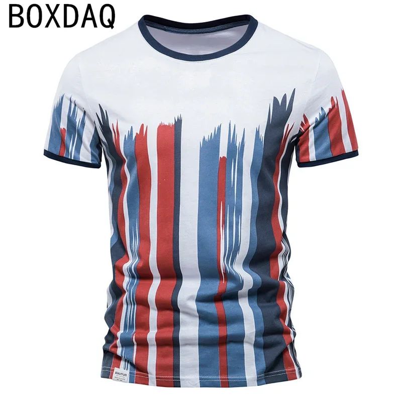 

Summer Camping Vertical Stripes 3D Digital Printed Men's Fitness Sport Crew Collar Short Sleeve Casual Fashion Top Men's T-shirt