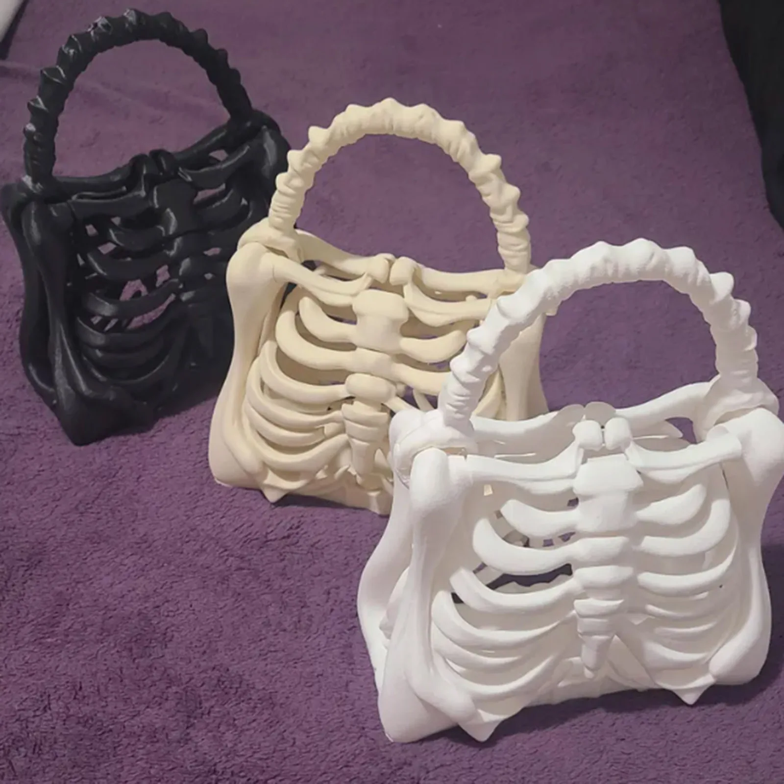 Halloween 3D Printed Skeleton Handbag Gothic Rib Shape Purse Unique Horror Clutch Bag Women Costume Party Top-Handle Bags
