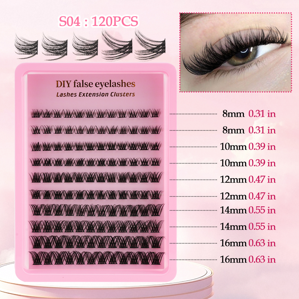 MEISHENJIE Fluffy Lash Clusters Natural 30P-200P Individual Lashes Thick 60-80D Volume False Eyelashes DIY Eyelash Extension Kit