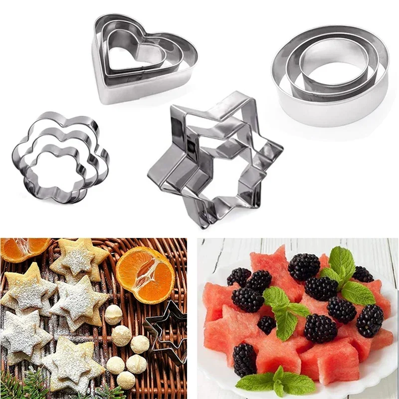 Cookie Cutter 4 Styles Baking Mold Biscuit Cookie Cutter Flower Heart Circle Star Baking Mould Stainless Steel Fruit Egg Mould Cookie Cutters