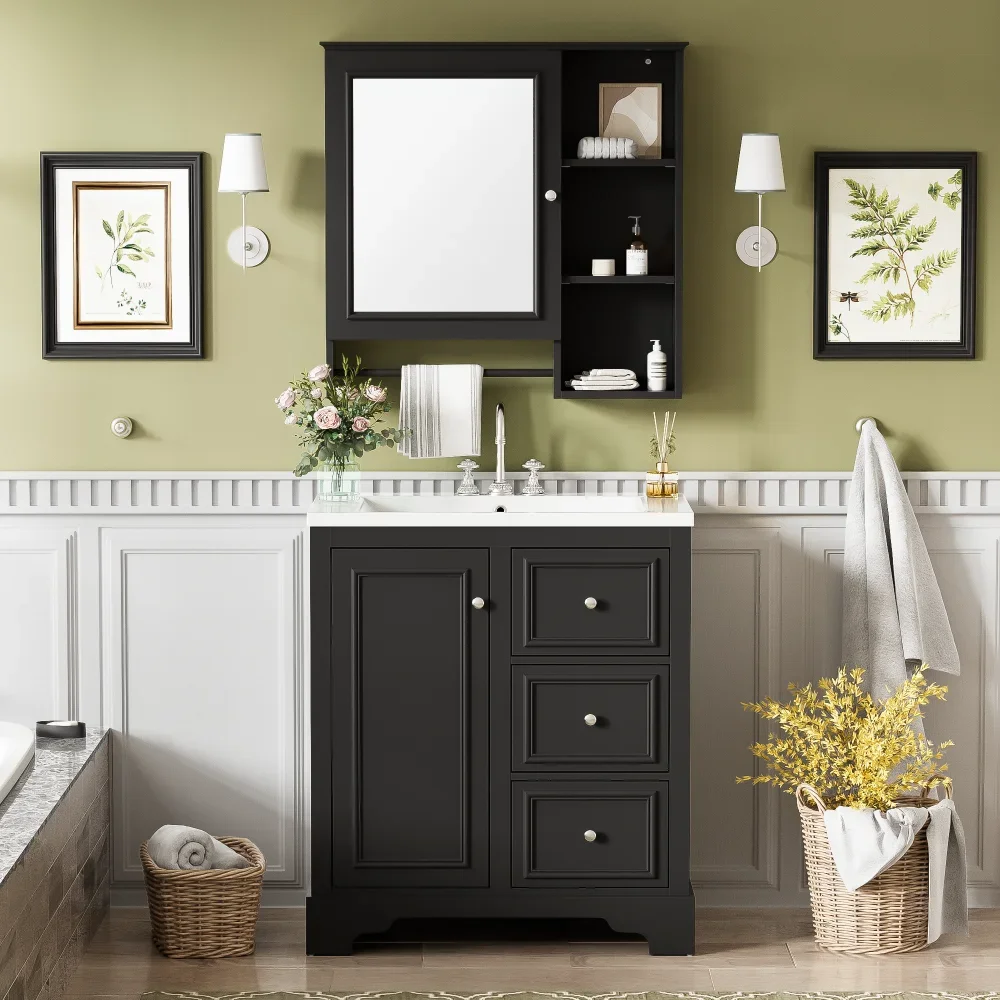 30 Inch Bathroom Vanity with Sink, Modern Elegant Bathroom Storage Cabinet with 3 Drawers and Adjustable Shelves 2