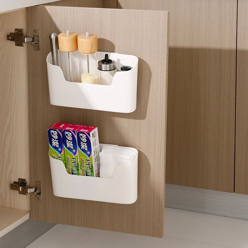 

1/2Pcs Wall Mounted Storage Box Kitchen Cabinet Door Hanging Storage Holder Self Adhesive Sundries Remote Control Organizer