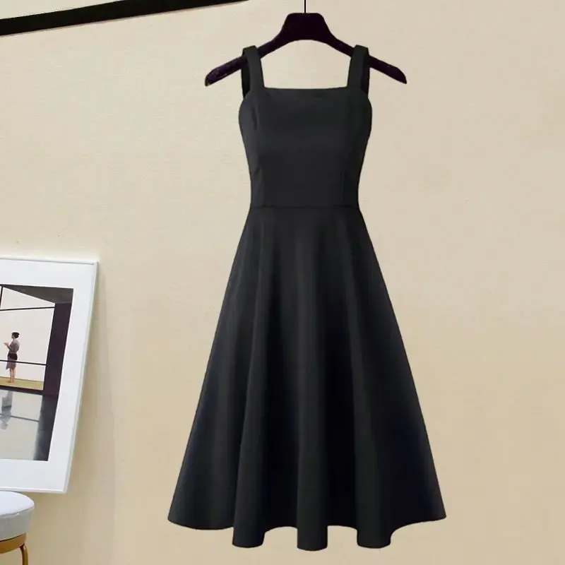 Fashion Set for Women in Autumn and Winter New Korean Version Medium Length Trench Coat Casual Camisole Dress Two-piece Set