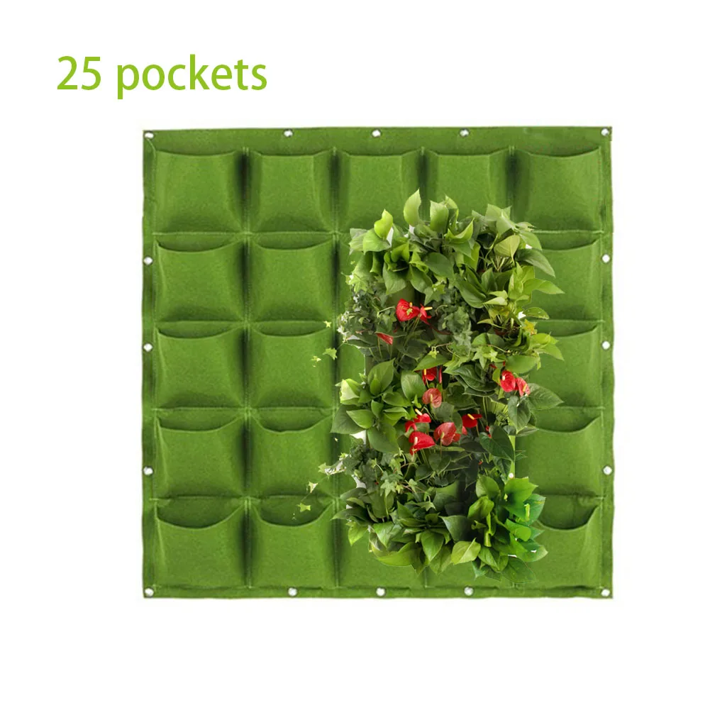 

25 Pockets Wall Hanging Planting Bags Green Pockets Grow Bag Planter Vertical Garden Vegetable Living Bonsai Flower Plant Pot