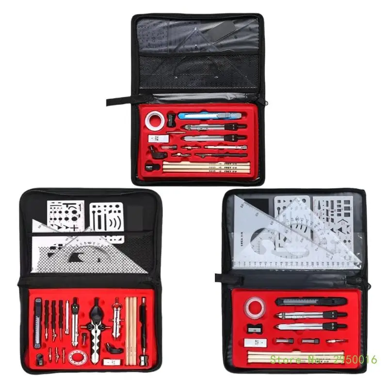 Metal Geometry Metal Divider, Set Square, Pencils, Eraser Set