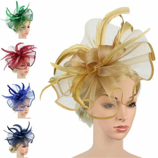 Top Grade Women Big Flower Fascinator Hair Clip Feathers Top Hat Wedding Royal Ascot Race Accessories Headbands for Women 1