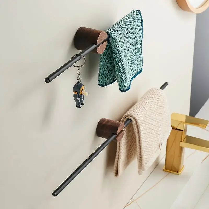 Walnut towel rack Punch-free bathroom towel hanging rack Bathroom storage