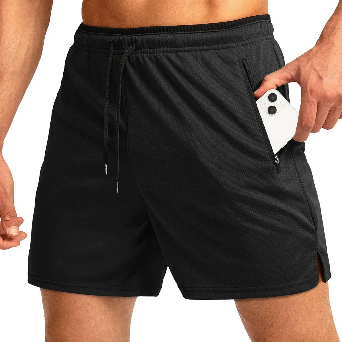 Men's Running Shorts with Zipper Pocket Quick Dry Gym Exercise 5 Inch Men's Shorts Cross-Border Sports Fitness Clothing