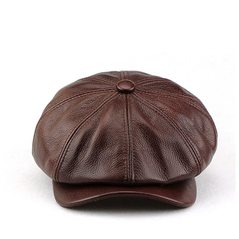 Winter Autumn Real Leather Newsboy Cap For Men British Style Artist Cap Outdoor Street Fashion Women Hat Leisure Beret Caps 2