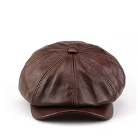 Winter Autumn Real Leather Newsboy Cap For Men British Style Artist Cap Outdoor Street Fashion Women Hat Leisure Beret Caps 2