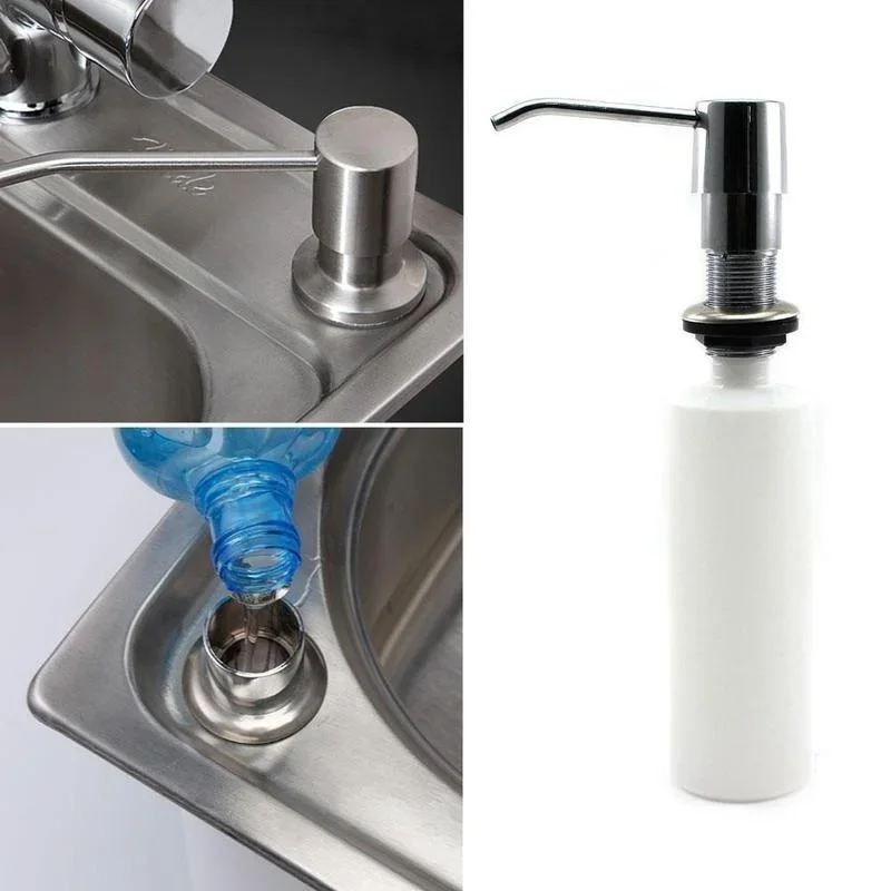 Soap Dispenser Sink Built-in Design Liquid Bottle Kitchen Stainless Steel Convenience Tools Head Hand Press Dispenser Bottle