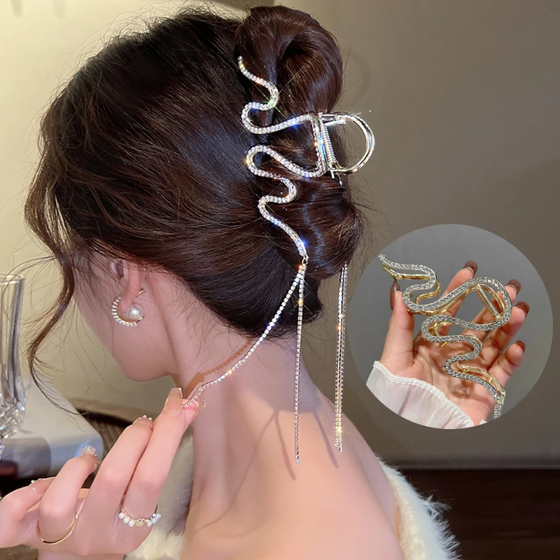 Vintage Metall Lange Quaste Greif Clip Haar Klaue Für Frauen Voller Strass Haar Clip Koreanische Barrettes Haarnadel Haar Zubehör