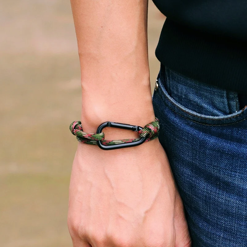 Handmade Paracord Bracelet for Men with Black Carabiner