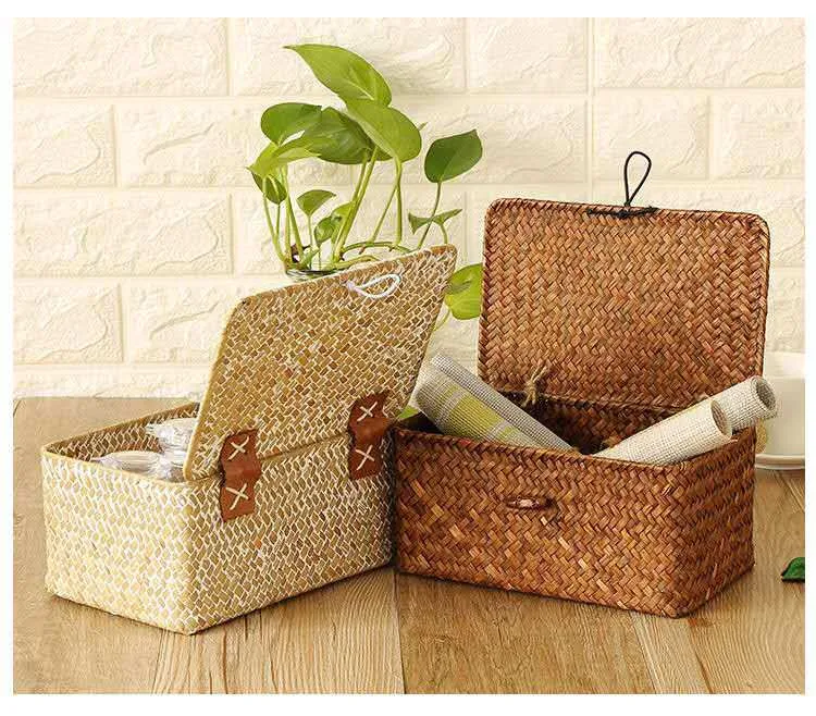 Wicker Storage Basket Woven Rattan Storage Laundry Basket With Lid 5