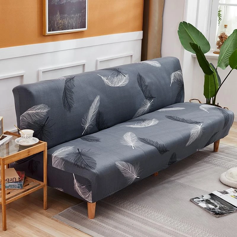 Modern Armless Folding Sofa Bed Cover Plaid Elastic Futon Large Seat Sofa Slipcovers Bedspread