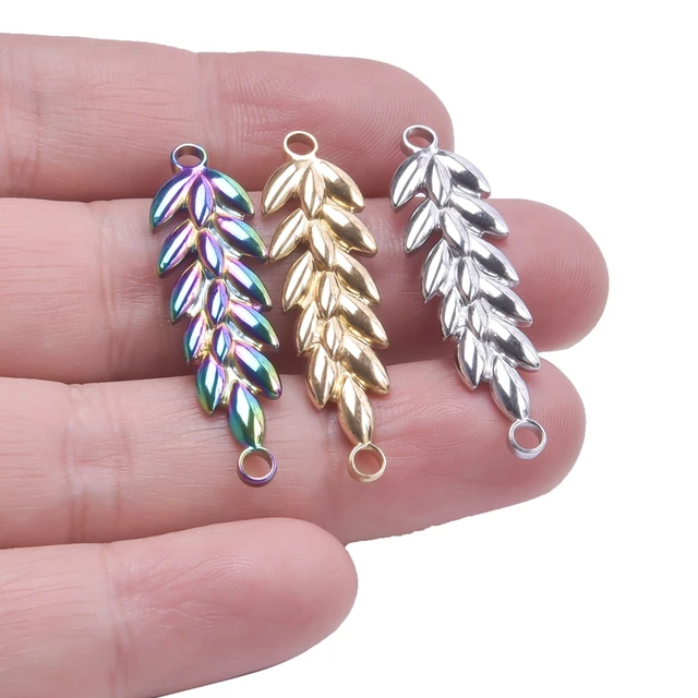 6pcs Metal Leaf Moon Charm With Two Hole Stainless Steel Charms