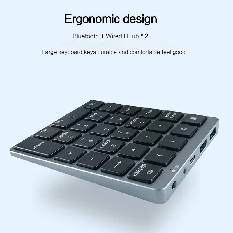 

N97 Pro 28-key Aluminum Numeric Keyboard Rechargeable Usb Hub Bluetooth Wireless Keyboard Financial Bank Cashier Wired Keyboard