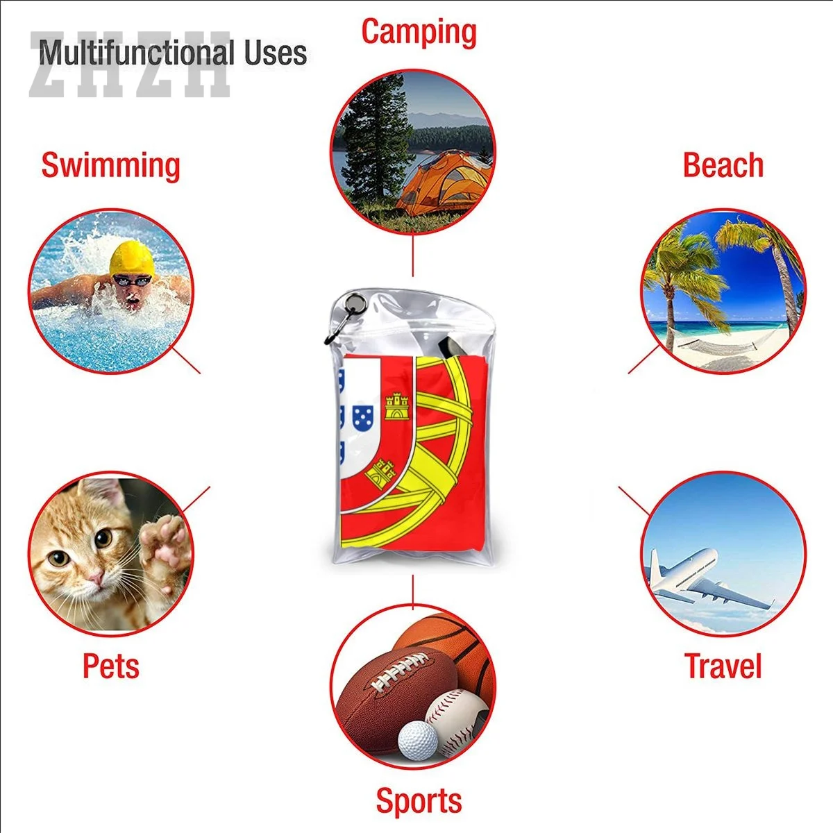 More Design Portugal Flag Emblem Bath Towel Quick dry Microfiber Absorbing Soft Water Breathable Beach Swimming Bathroom 5