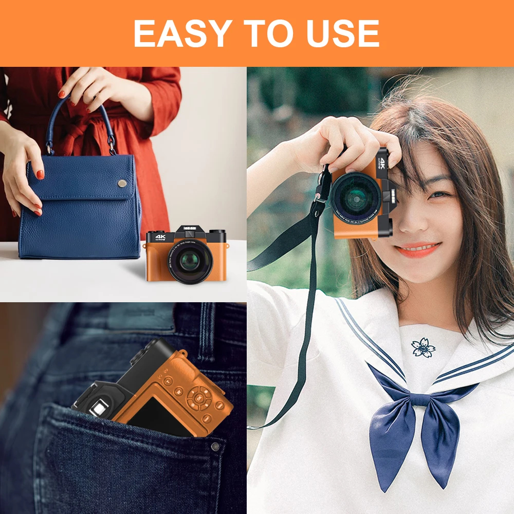 4K Digital Camera 48MP Vlogging Camcorder for YouTube WIFI Portable Handheld Digital Camera 16xZoom Time-lapse Slow Motion