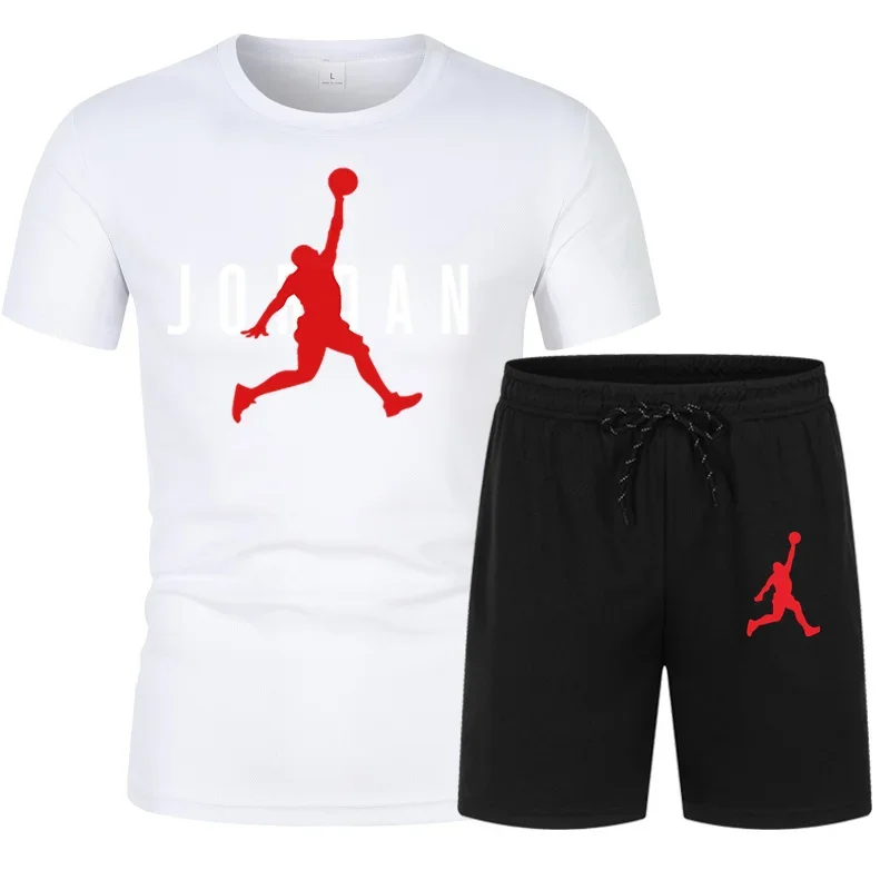 Basketball Summer Fashion Leisure brand Men\'s Tracksuit Sportswear Track Suits Male Sweatsuit Short Sleeves T shirt 2 piece set|