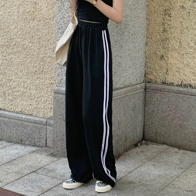 

Y2K High Waist Women Wide Leg Pants Korean Striped Loose Casual Sweatpants Summer Female All Match Straight Trousers