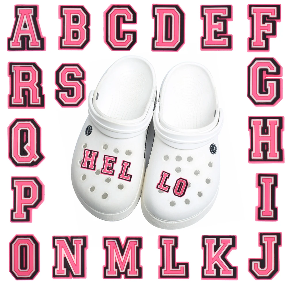 

1pcs Pink Letters Croc Charms PVC Shoe Decorations DIY Alphabet Accessories Clogs Sandals Bracelet croc jibz Kids Party Gifts