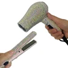 Mini Portable Flat Iron Blow Dryer Set Travel Hair Dryer and Small Flat Iron with Rhinestone Folding Handle Hair Dryer for Women 3