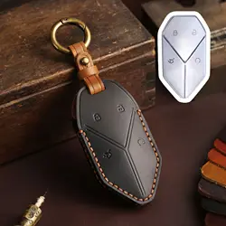 Premium Genuine Leather Key Cover Case with Keychain Holder (Black)