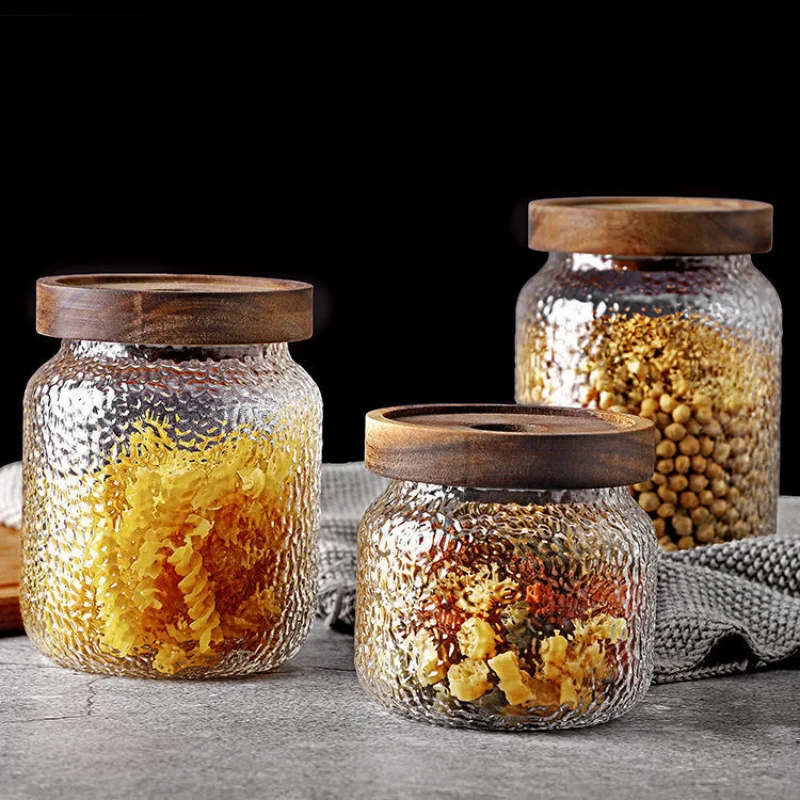 Storage bottle hammer grain glass bottle sealed jar kitchen seasoning wooden storage jar dry fruit miscellaneous grain tea jar 5