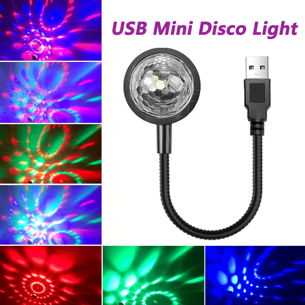 DJ Lighting Sound Party Auto USB Mini Disco Ball Lights RGB Multi Color Car Atmosphere Room Decorations Lamp Magic Strobe Light usb mini disco ball light usb car atmosphere light rgb dj lighting sound party ball lights room decorations lamp strobe light