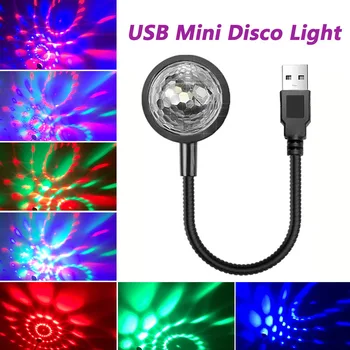 DJ 조명 사운드 파티 자동 USB 미니 디스코 볼 조명, RGB 멀티 컬러 자동차 분위기 실내 장식 램프 매직 스트로브 라이트