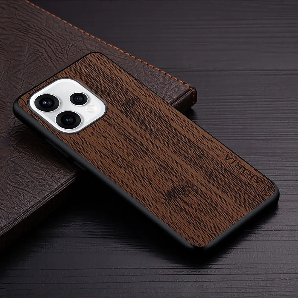 Wood Grain PU Leather Phone Case - Premium Cover