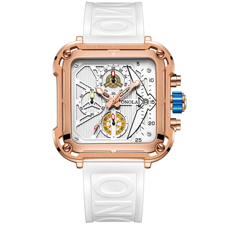 Quartz Watches For Men's New Multifunctional Square Quartz Men's Wristwatch Fashionable Plastic Strap Luxurious And High-end