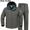 Oulylan Waterproof Suits Fishing Warm Hiking Camping Tracksuits Set Hood Coat S-4XL Winter Autumn Tactical Jackets Elastic Men 1
