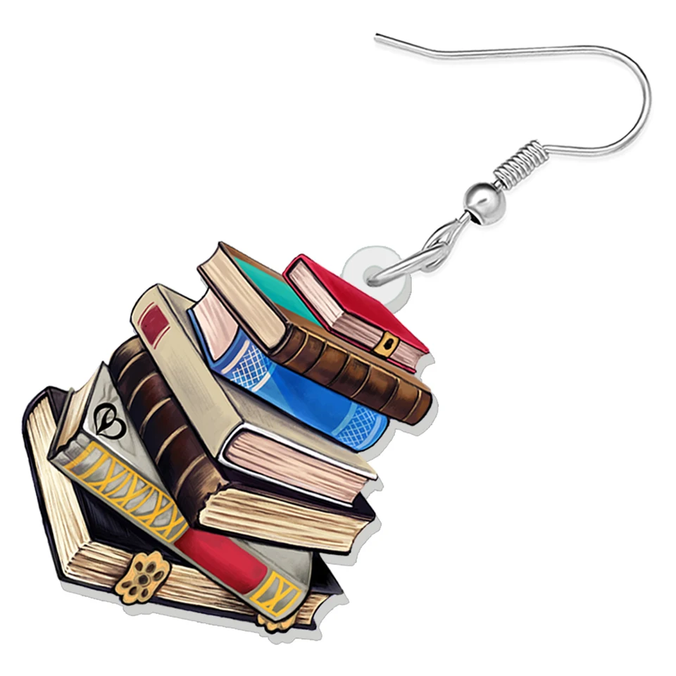 BONSNY Bookshelf Dangle Earrings - Acrylic Book Lover Earrings, Vintage Literature Theme, Hypoallergenic - View #3