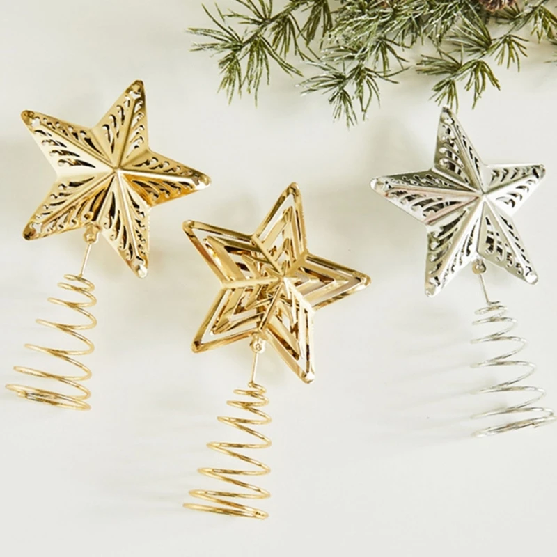 Festive Iron Christmas Tree Five pointed Star Toppers Decorations Perfect Addition Ornament for Holiday Atmospheres christmas tree decoration,christmas star decoration