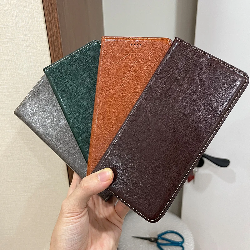 Magnetic Genuine Leather Flip Wallet Phone Case Cover