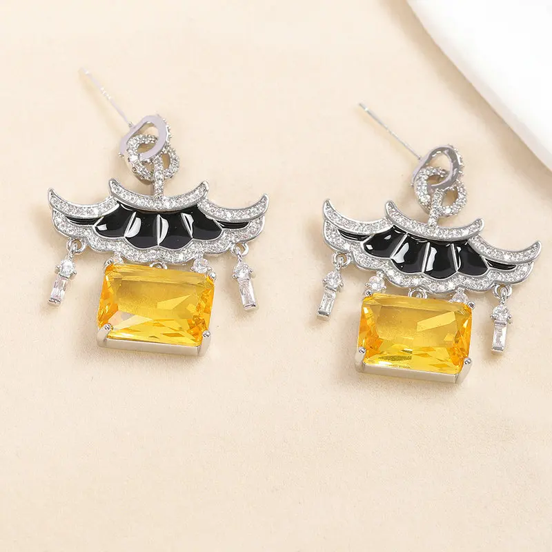 

Bilincolor Black and Yellow Cubic Zirconia Tassel Earring for Women