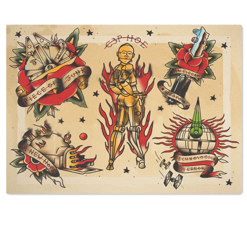Description Picture 6 of itemVintage Traditional Tattoo Design Picture Wall Art Posters & Prints Retro Kraft Paper Poster Painting Wall Sticker Home Decor