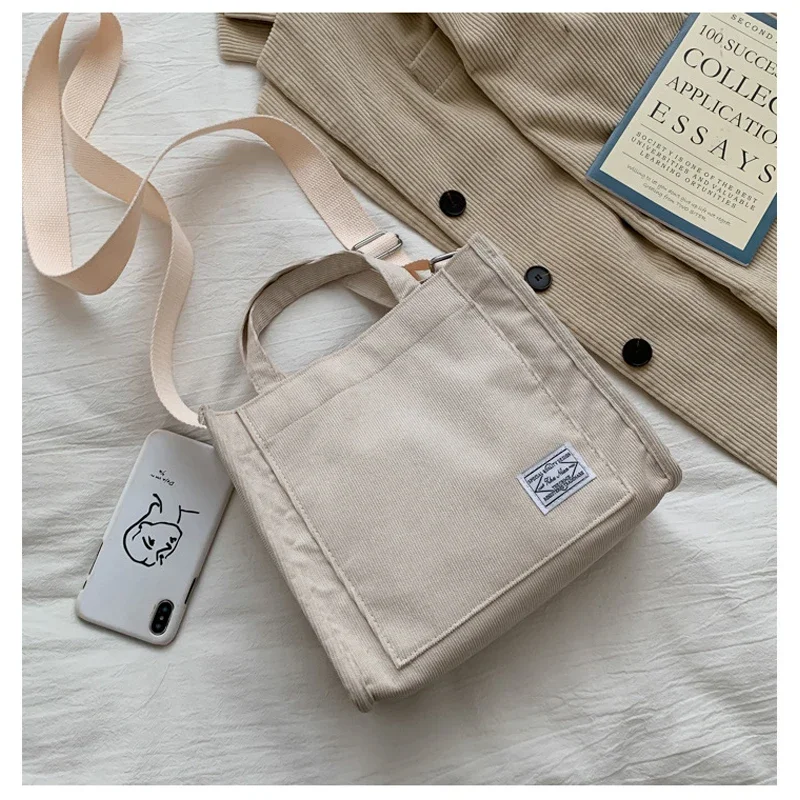 

Autumn Corduroy Casual Women's Tote Shoulder Bag Retro Art Canvas Crossbody Bag for Women Cotton Zipper Handbags Luxury Designer