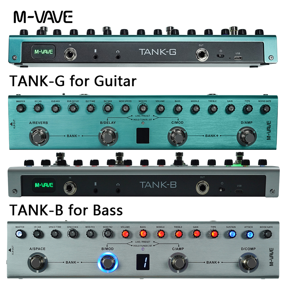 M-VAVE Multi-Effects Pedal Tank-G Tank-B Rechargeable 36 Presets 9 Preamp Slots 8 IR Cab Slots 3 Modulation/Delay/Reverb Effects
