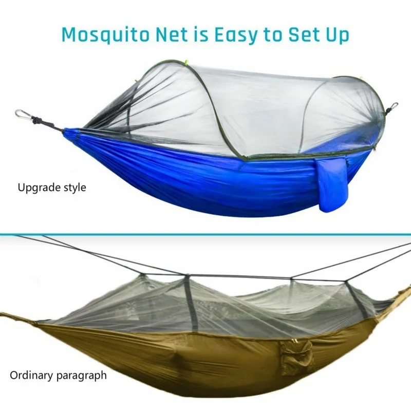 2021 Camping Hammock with Mosquito Net Pop-Up Light Portable Outdoor Parachute Hammocks Swing Sleeping Hammock Camping Stuff