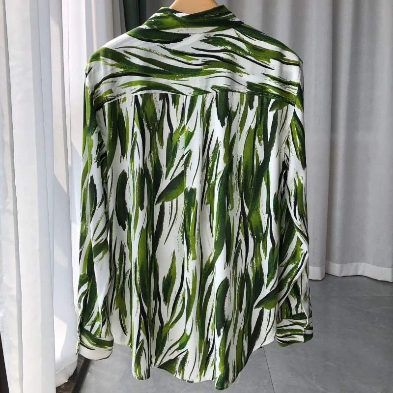 

2023 Spring/Summer Women New Watercolor Printing 100% Silk Shirt