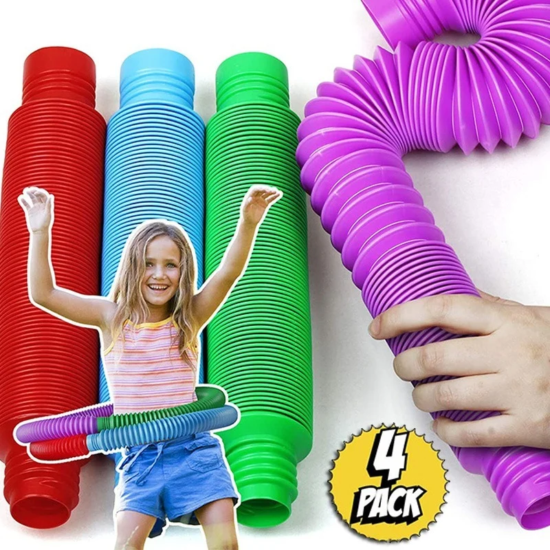 

2022 Fidget Pop Tube Toys , Multi-Color 4Pack Pipe Stretch Toddler Sensory Learning Toys for Stress and Anxiety Relief Toys