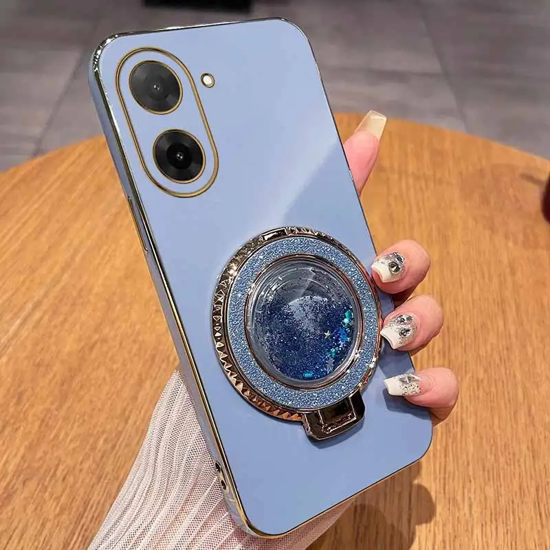 Circular Support Plating Phone Case with 5-Ring Design