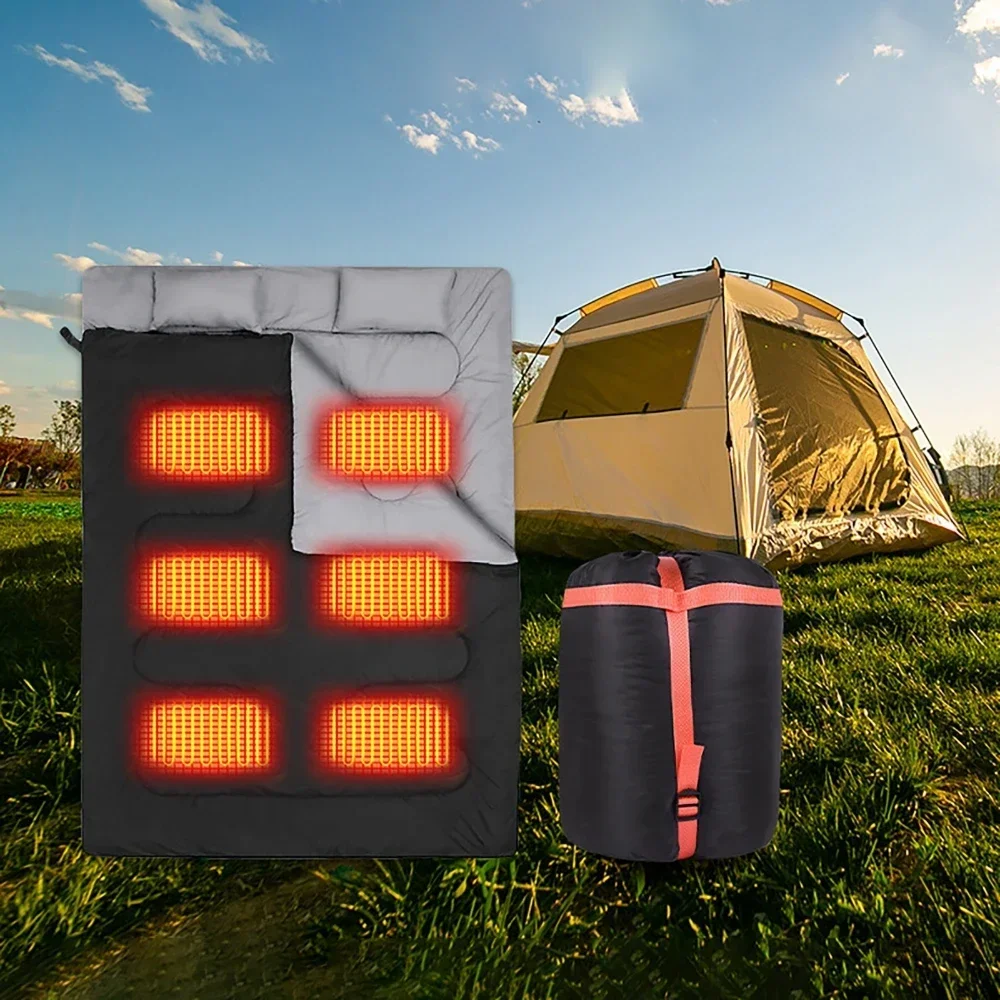 220x150cm Portable Winter Electric Heating Sleeping Bag 5V Heating Pad Blankets USB/Type-C Power Interface for Camping Hotel Car
