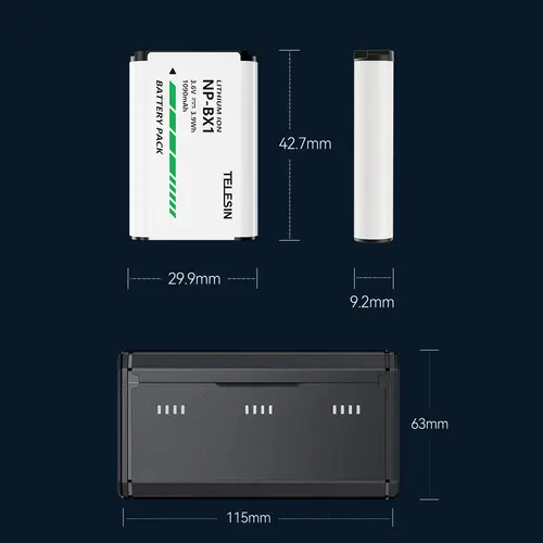 TELESIN For SONY NP-BX1 Battery 3 Way Fast Charger Box For Sony FDR-X3000R ZV-1 RX100 M7 AS300 HX400 HX60 WX350 AS300V And Other - Image 6
